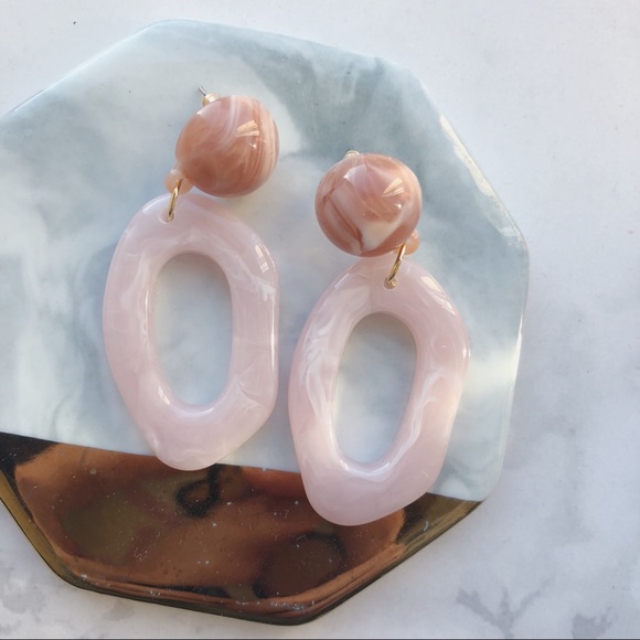 Nude Pink Resin Oval Drop Earrings - Picture 2 of 8